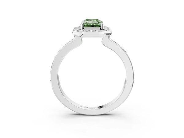 Platinum Emerald Cut Pave Bezel-Rim Halo Engagement Ring Setting for Fancy Green Center