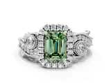 White gold Fancy Green Emerald Cut Diamond Halo Ring with Milgrain Pavé Band and Four-Prong Setting_50