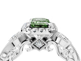 White gold Fancy Green Emerald Cut Diamond Halo Ring with Milgrain Pavé Band and Four-Prong Setting_54