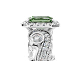 White gold Fancy Green Emerald Cut Diamond Halo Ring with Milgrain Pavé Band and Four-Prong Setting_54