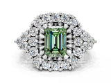 White gold Fancy Green Emerald Cut Diamond Halo Ring with Pavé Band and Four-Prong Setting_53