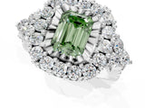 White gold Fancy Green Emerald Cut Diamond Halo Ring with Pavé Band and Four-Prong Setting_54
