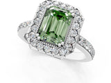 White gold Fancy Green Emerald Cut Diamond Halo Ring with Pavé Band and Prong Setting_13