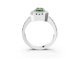 White gold Fancy Green Emerald Cut Diamond Halo Ring with Pavé Band and Prong Setting_15