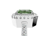 White gold Fancy Green Emerald Cut Diamond Halo Ring with Pavé Band and Prong Setting_17