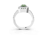 White gold Fancy Green Emerald Cut Diamond Halo Ring with Pavé Band and Prong Setting_3