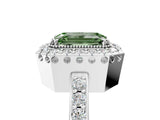 White gold Fancy Green Emerald Cut Diamond Halo Ring with Pavé Band and Prong Setting_5