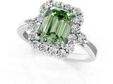 White gold Fancy Green Emerald Cut Diamond Halo Ring with Pear Side Stones and Prong Setting_76