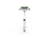 White gold Fancy Green Emerald Cut Diamond Halo Ring with Pear Side Stones and Prong Setting_77