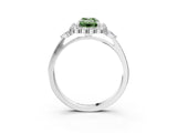 White gold Fancy Green Emerald Cut Diamond Halo Ring with Pear Side Stones and Prong Setting_78