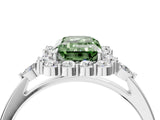 White gold Fancy Green Emerald Cut Diamond Halo Ring with Pear Side Stones and Prong Setting_79