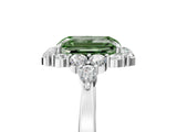 White gold Fancy Green Emerald Cut Diamond Halo Ring with Pear Side Stones and Prong Setting_80