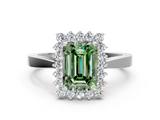 White gold Fancy Green Emerald  Cut Diamond Halo Ring with Round Brilliant Halo and Solitaire Band_87