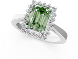 White gold Fancy Green Emerald  Cut Diamond Halo Ring with Round Brilliant Halo and Solitaire Band_88