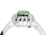 White gold Fancy Green Emerald  Cut Diamond Halo Ring with Round Brilliant Halo and Solitaire Band_91