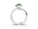 White gold Fancy Green Emerald Cut Diamond Halo Ring with Round Split Shank and Prong Setting_85