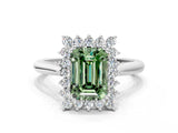 White gold Fancy Green Emerald  Cut Diamond Halo Ring with Solitaire Band and Prong Setting_53