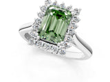 White gold Fancy Green Emerald  Cut Diamond Halo Ring with Solitaire Band and Prong Setting_55