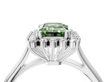 White gold Fancy Green Emerald  Cut Diamond Halo Ring with Solitaire Band and Prong Setting_57