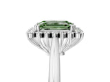 White gold Fancy Green Emerald  Cut Diamond Halo Ring with Solitaire Band and Prong Setting_59