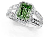 White gold Fancy Green Emerald Cut Diamond Halo Ring with Split Shank Pavé Band and Four-Prong Setting_13