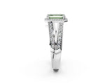 White gold Fancy Green Emerald Cut Diamond Halo Ring with Split Shank Pavé Band and Four-Prong Setting_14