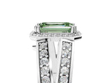 White gold Fancy Green Emerald Cut Diamond Halo Ring with Split Shank Pavé Band and Four-Prong Setting_17