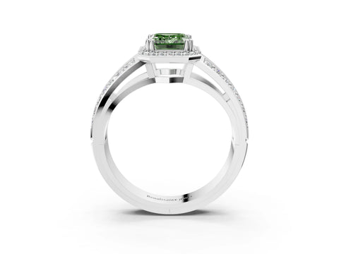 White gold Fancy Green Emerald Cut Diamond Halo Ring with Split Shank Pavé Band and Four-Prong Setting_22