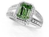 White gold Fancy Green Emerald Cut Diamond Halo Ring with Split Shank Pavé Band and Four-Prong Setting_37