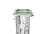 White gold Fancy Green Emerald Cut Diamond Halo Ring with Split Shank Pavé Band and Four-Prong Setting_42