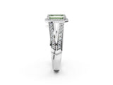 White gold Fancy Green Emerald Cut Diamond Halo Ring with Split Shank Pavé Band and Four-Prong Setting_50