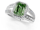 White gold Fancy Green Emerald Cut Diamond Halo Ring with Split Shank Pavé Band and Four-Prong Setting_61