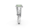 White gold Fancy Green Emerald Cut Diamond Halo Ring with Split Shank Pavé Band and Four-Prong Setting_62