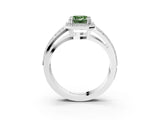 White gold Fancy Green Emerald Cut Diamond Halo Ring with Split Shank Pavé Band and Four-Prong Setting_63