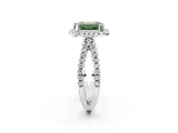 White gold Fancy Green Emerald Cut Diamond Halo Ring with Split Shank Pavé Band and Prong Setting_81