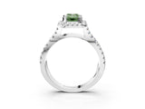 White gold Fancy Green Emerald Cut Diamond Halo Ring with Split Shank Pavé Band and Prong Setting_82