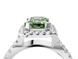 White gold Fancy Green Emerald Cut Diamond Halo Ring with Split Shank Pavé Band and Prong Setting_83