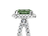 White gold Fancy Green Emerald Cut Diamond Halo Ring with Split Shank Pavé Band and Prong Setting_84