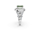 White gold Fancy Green Emerald Cut Diamond Halo Ring with Split Shank and Bezel Accents and Four-Prong Setting_2