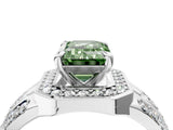 White gold Fancy Green Emerald Cut Diamond Halo Ring with Split Shank and Bezel Accents and Four-Prong Setting_4