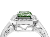 White gold Fancy Green Emerald Cut Diamond Halo Ring with Split Shank and Bezel Accents and Prong Setting_4