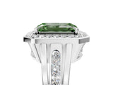 White gold Fancy Green Emerald Cut Diamond Halo Ring with Split Shank and Bezel Accents and Prong Setting_5