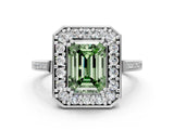 White gold Fancy Green Emerald Cut Diamond Halo Ring with Split Shank and Four-Prong Setting_60