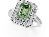 White gold Fancy Green Emerald Cut Diamond Halo Ring with Split Shank and Four-Prong Setting_61