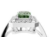 White gold Fancy Green Emerald Cut Diamond Halo Ring with Split Shank and Four-Prong Setting_64