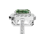 White gold Fancy Green Emerald Cut Diamond Halo Ring with Split Shank and Four-Prong Setting_65