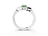 White gold Fancy Green Emerald Cut Diamond Halo Ring with Tapered Band and Four-Prong Setting_22