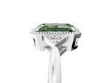 White gold Fancy Green Emerald Cut Diamond Halo Ring with Tapered Band and Four-Prong Setting_24