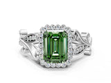 White gold Fancy Green Emerald Cut Diamond Halo Ring with Vintage Split Shank and Four-Prong Setting_85