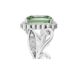 White gold Fancy Green Emerald Cut Diamond Halo Ring with Vintage Split Shank and Four-Prong Setting_90
